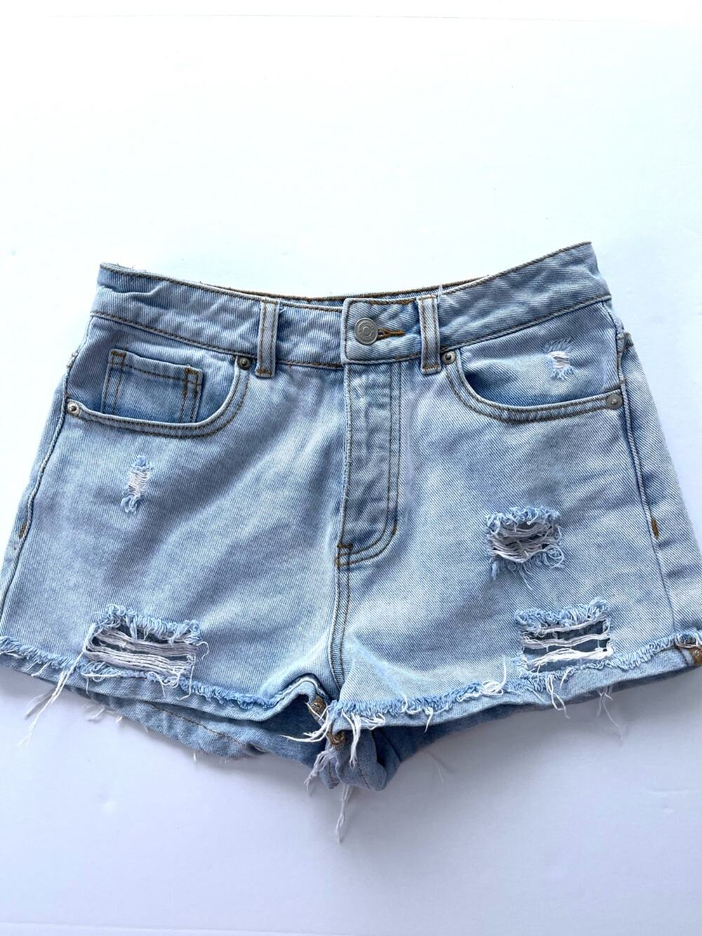Brandy Melville Jean Shorts Light Blue Denim Jorts with Frayed Hem Distressed